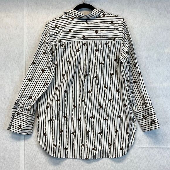 CHICO’S Women’s Button Down Shirt Size 1 (8) White Black Chain Tassel Print - Picture 7 of 9